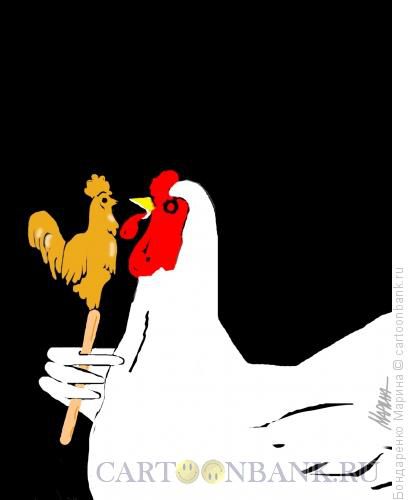 Карикатура. Курица и леденец-"петушок" :)